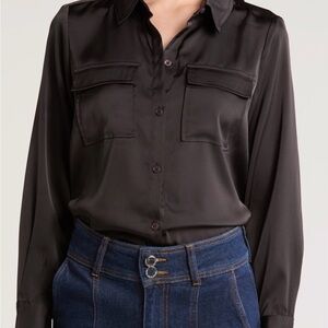 Derek Lam Classic Black Satin Button-Up Blouse 2